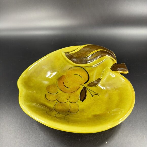 Vintage California Pottery Apple Shaped Fruit Dish Bowl Plate Green Marked USA - Picture 14 of 15